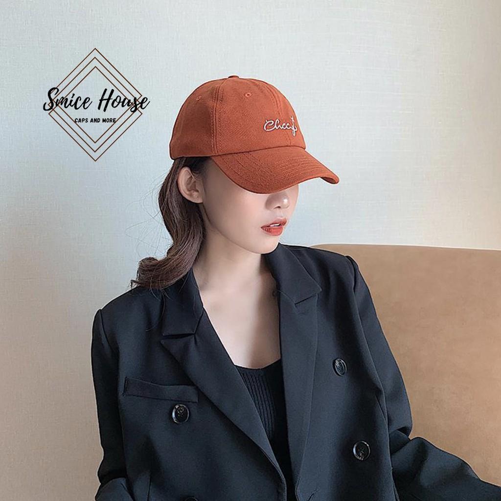Nón lưỡi trai nam nữ vải nhung mềm mịn thêu chữ phong cách Hàn có thể điều chỉnh size mũ che nắng mùa hè- Smice House
