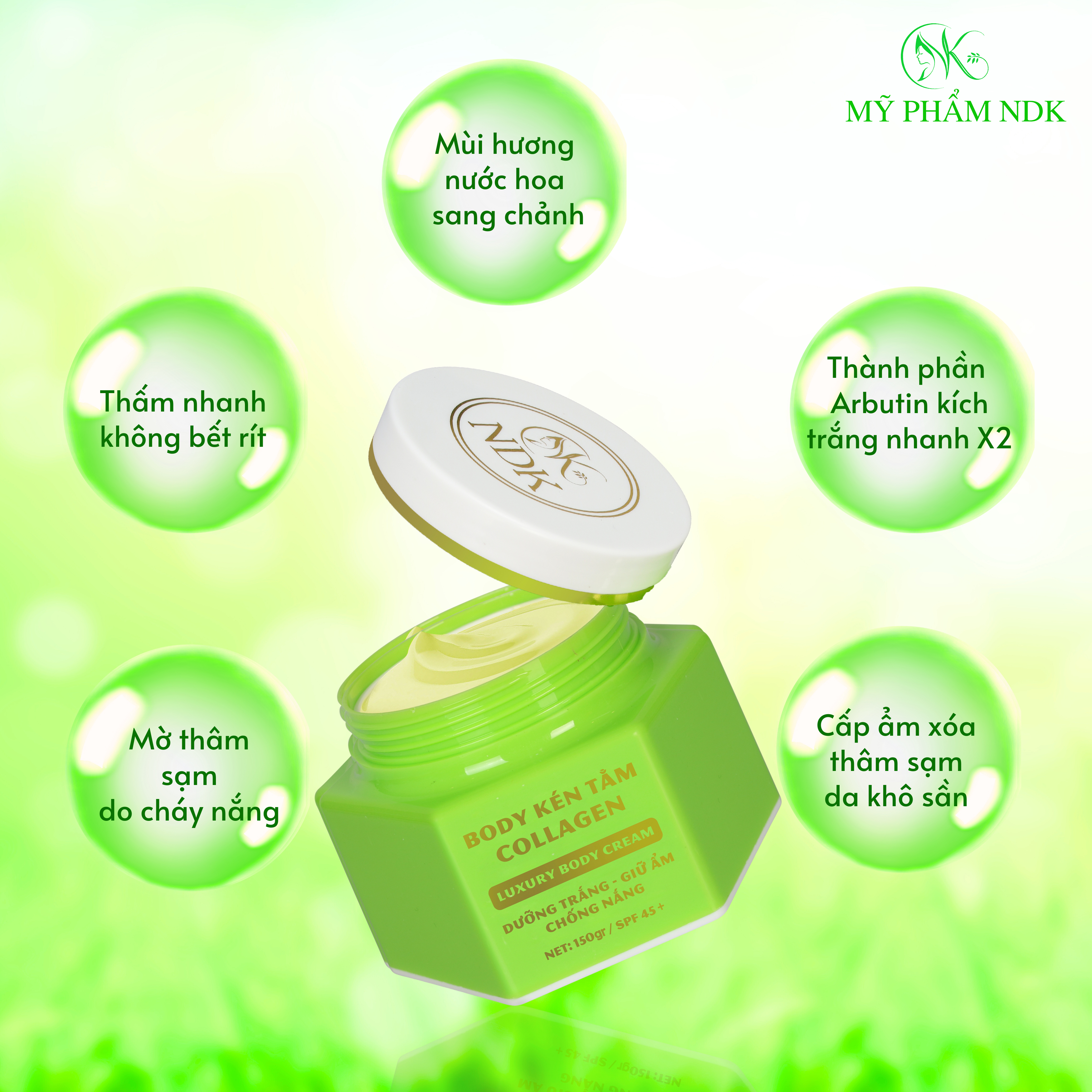 Combo 3 Kem Body Kén Tằm Collagen NDK Dưỡng Trắng Giữ Ẩm Chống Nắng