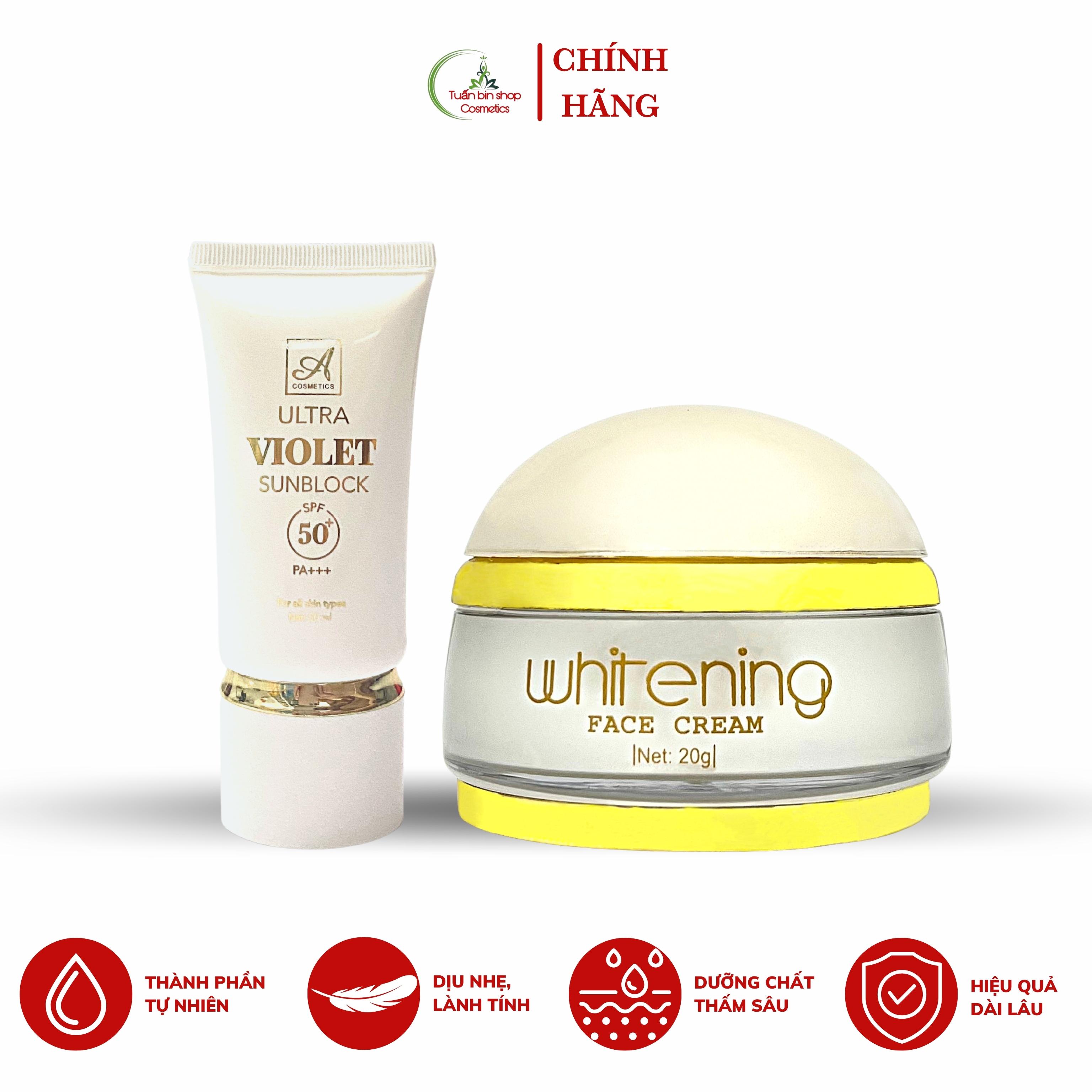 Combo dưỡng trắng da mặt, sáng da Acosmetics, kem face pháp, kem chống nắng nâng tone kiềm dầu ultra violet 70g