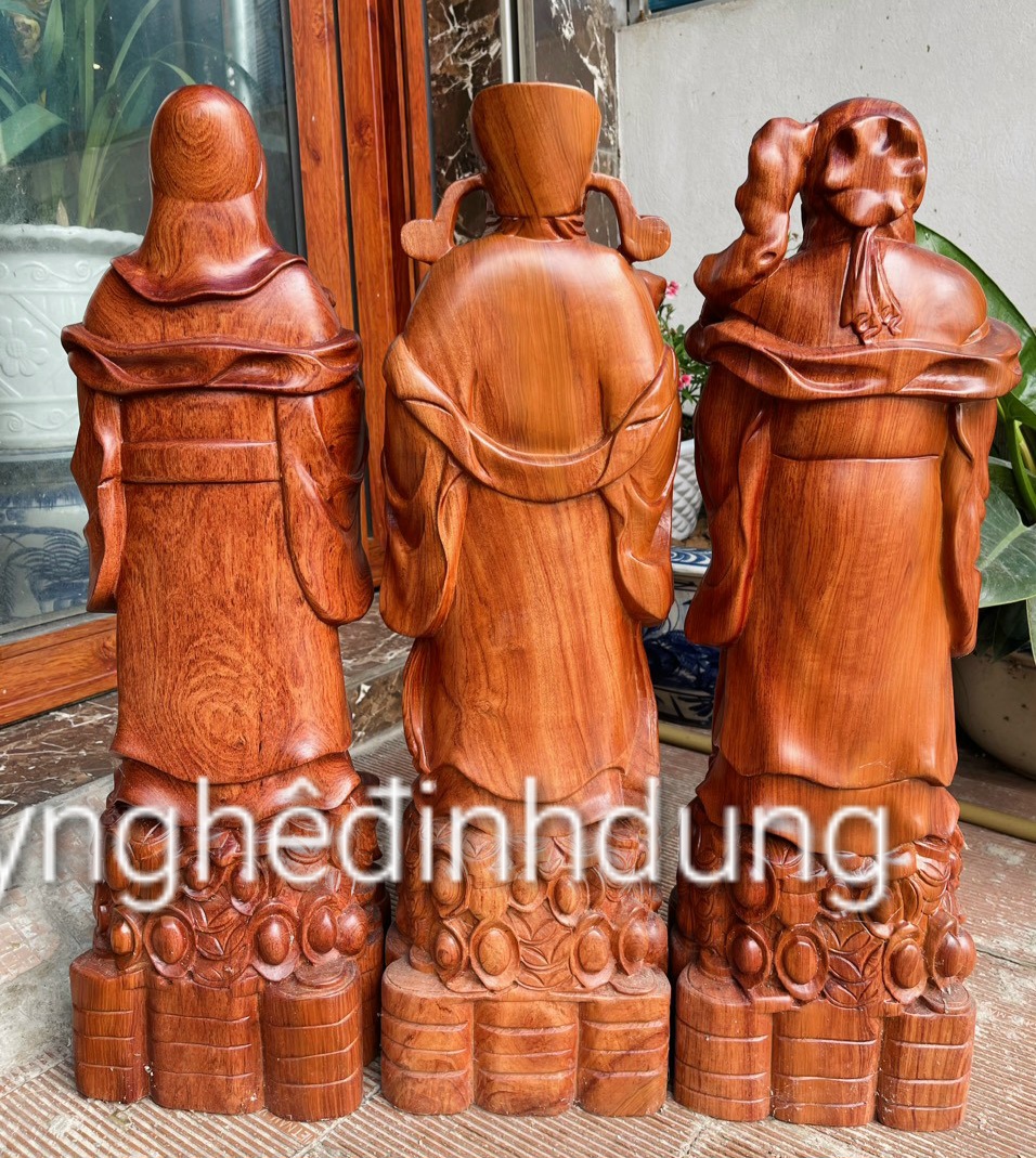 Bộ tượng phật tam đa phúc lộc thọ bằng gỗ hương đá kt cao 70×18×15cm 