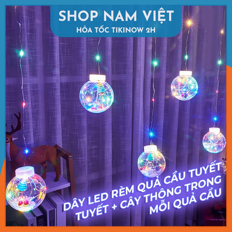 Dây Led Rèm Quả Cầu Tuyết Trang Trí Giáng Sinh, Noel - Chính Hãng NAVIVU