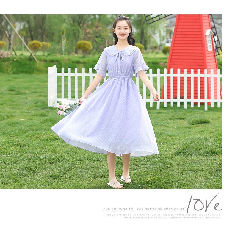 SHUANGYAN Cô gái mùa hè ăn mặc trường đại học phong cách tây váy công chúa cô gái lớn váy mùa hè 12 năm cô gái chiffon đầm dài
