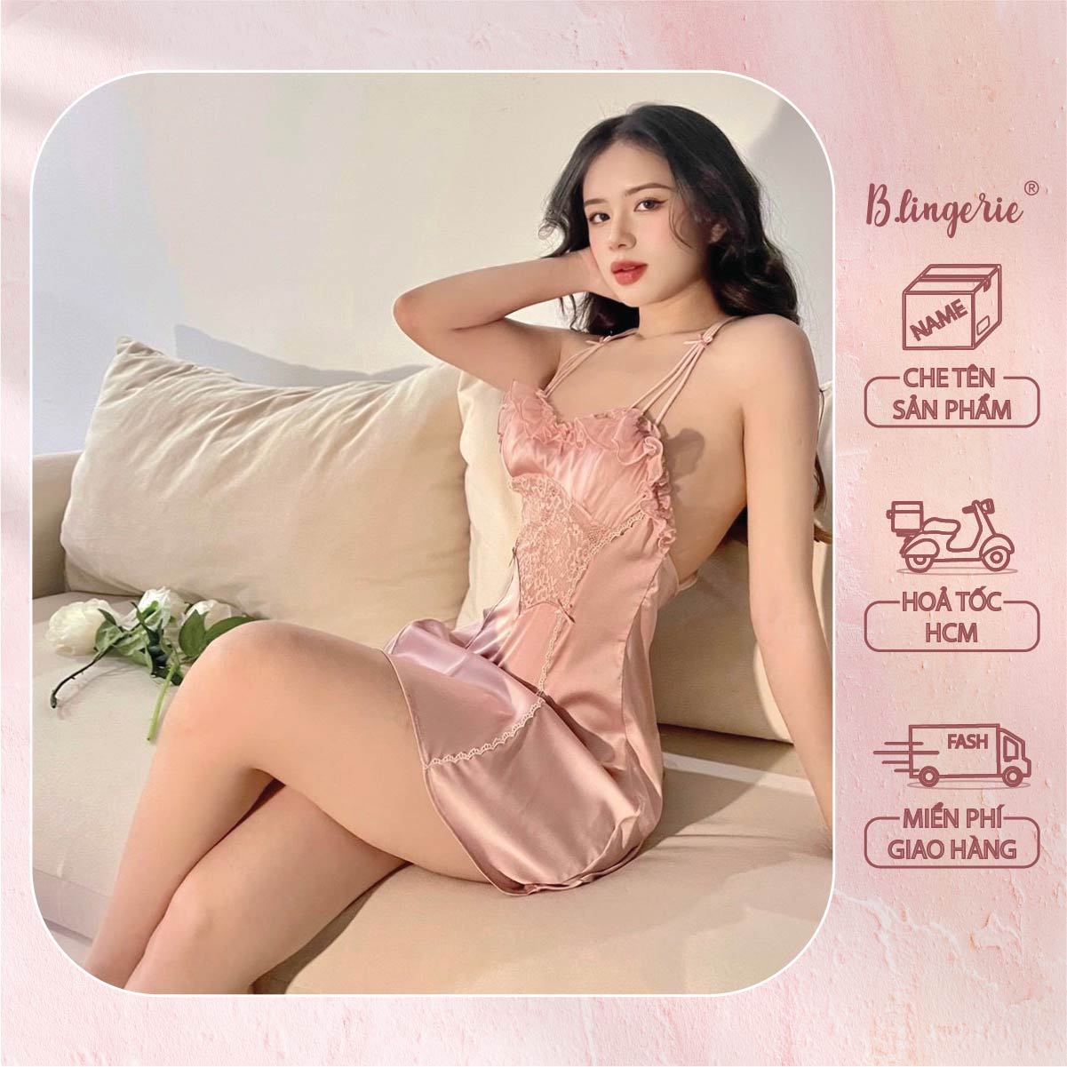 Váy Ngủ Hai Dây Phối Ren Quyến Rũ - B.Lingerie