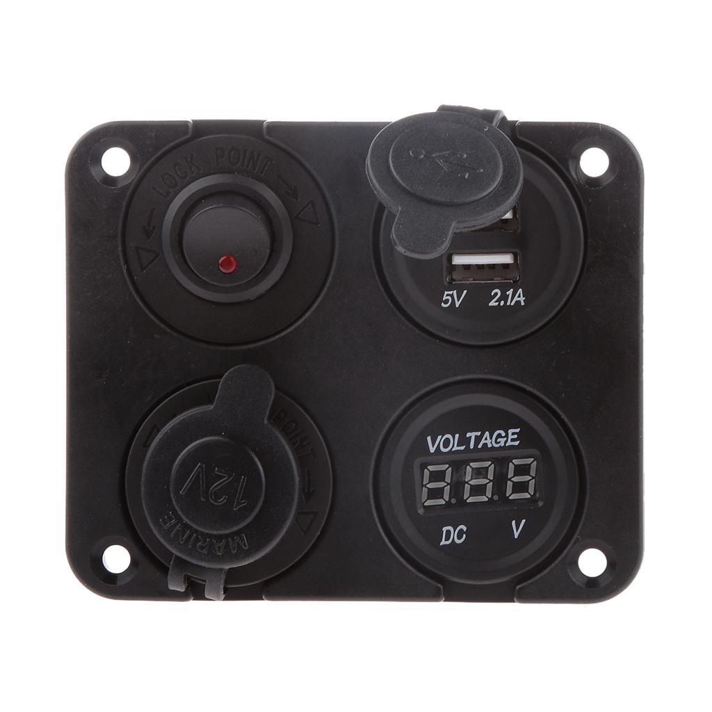 4 in 1 Car Dual USB Power Charger Cigarette Lighter Socket Voltmeter Switch