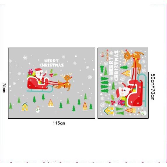 Decal Trang Trí Noel Hai Mặt Hít Tĩnh Điện Không Dơ Kính- Xe Tuần Lộc Đỏ