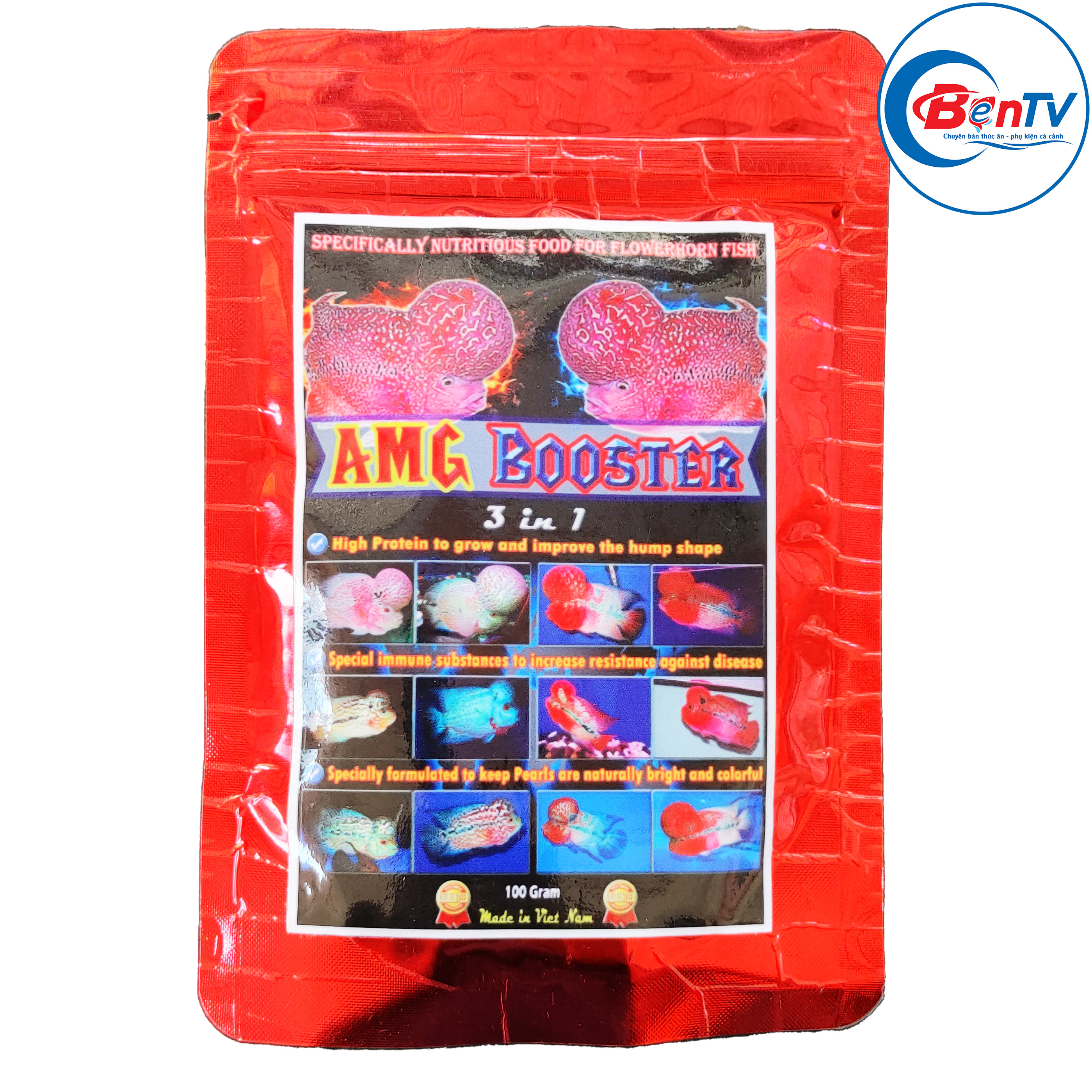 Thức ăn cho cá la hán AMG BOOSTER sáng châu bung đầu và lên màu