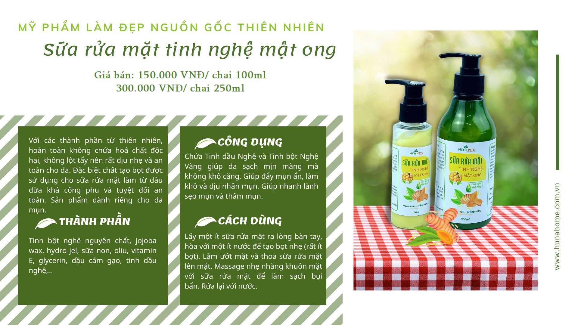 Sữa rửa mặt than hoạt tính/ tinh nghệ mật ong nha đam Huna