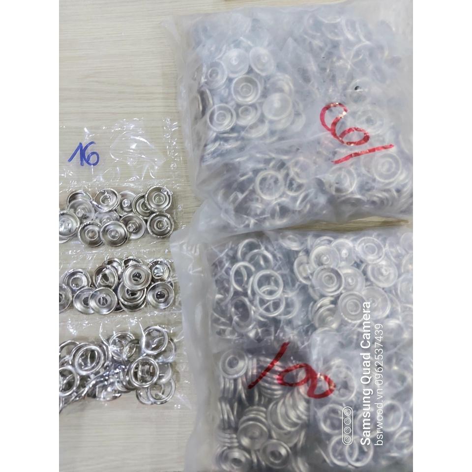 Nút bấm 5 chấu Cúc áo 4 thành phần Bằng thau không gỉ Màu bạc Size lớn 13mm, 15mm, 17mm, 20mm Bịch 10 bộ