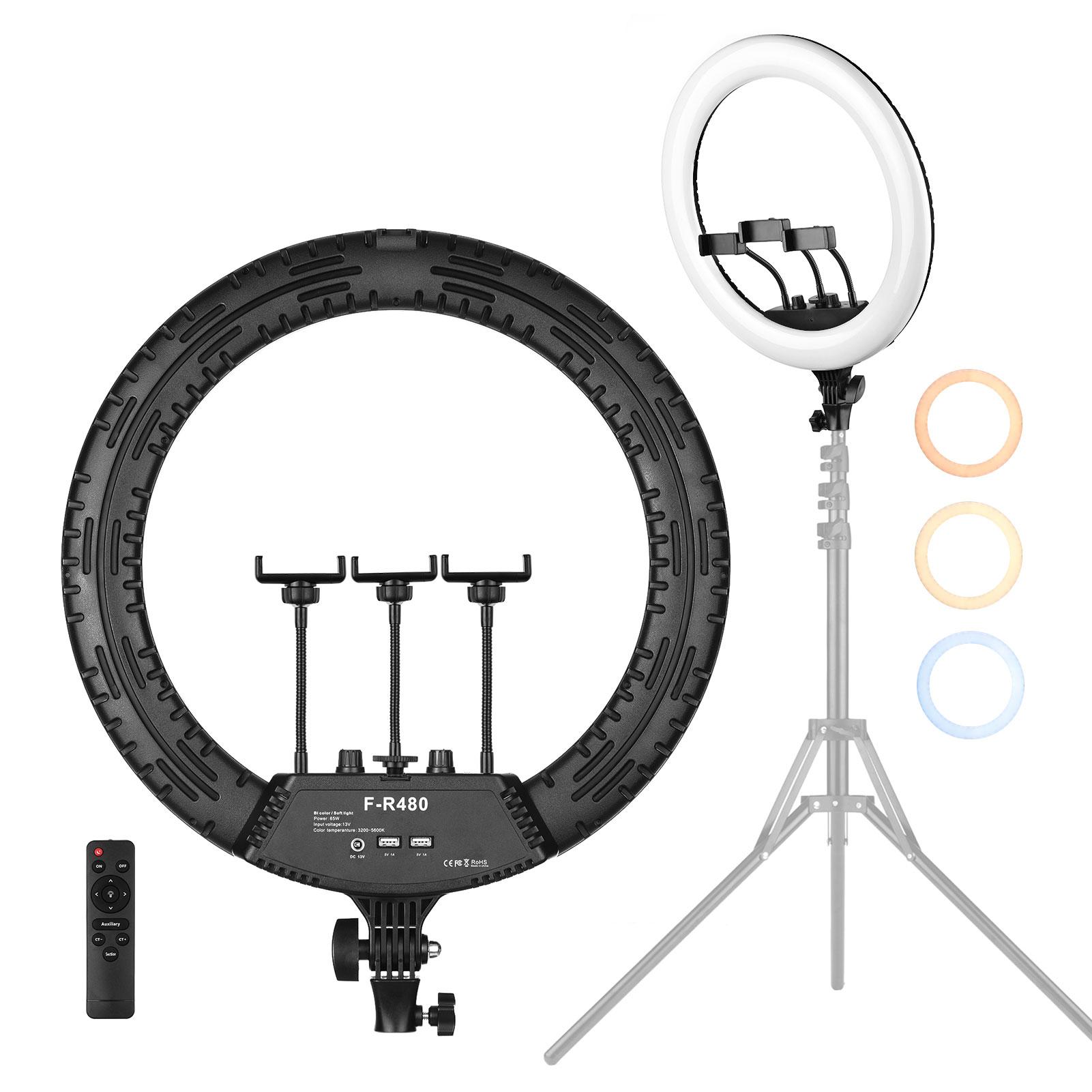 
Bộ đèn chụp ảnh 18 inch LED Ring Light 3200K-5600K Có thể điều chỉnh độ sáng vô cấp Điều khiển từ xa