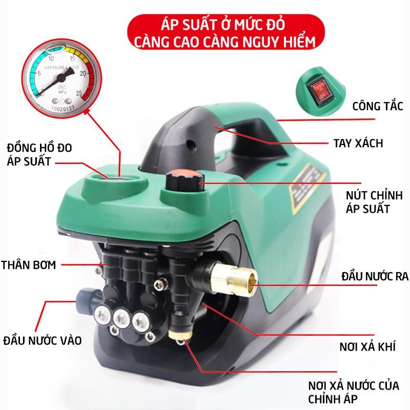 Máy rửa xe gia đình, may rửa xe công suất mạnh 2800W có thể chỉnh áp,may áp lực cao mi ni,ống bơm nước 15m-C0005S7