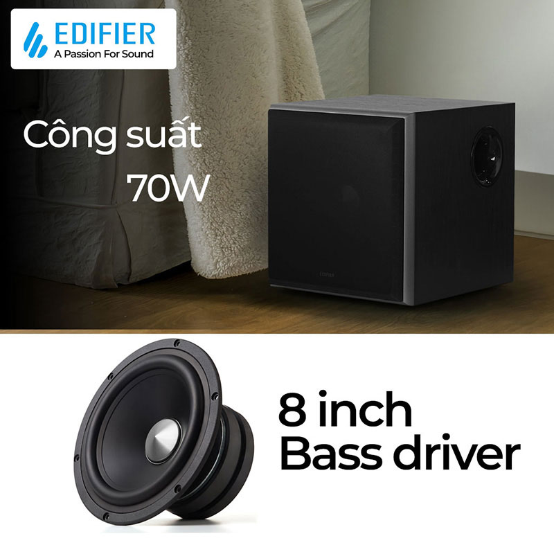 Loa EDIFIER T5 siêu trầm Công suất 70W Bass driver 8 inch Low Pass Filter Hiệu ứng âm thanh sống động - Hàng chính hãng