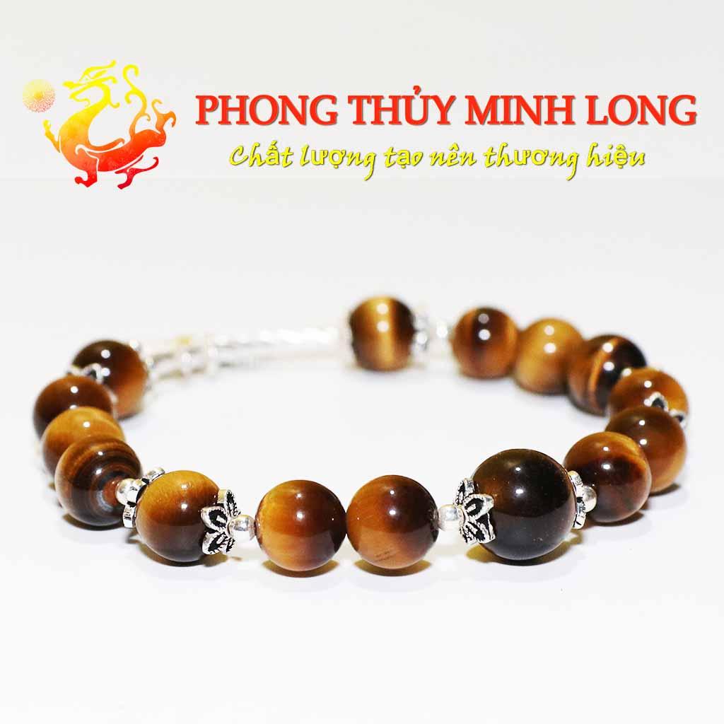 Vòng tay đá Mắt Hổ Vàng Nâu mix túi tiền lá bạch dương bạc nhỏ xinh với người mệnh Thổ và Kim