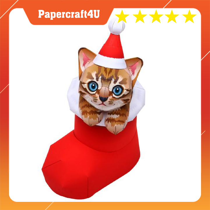 Mô hình giấy 3D Lễ hội Giáng Sinh Noel Merry Christmas - Siba Inu and Boots Cat