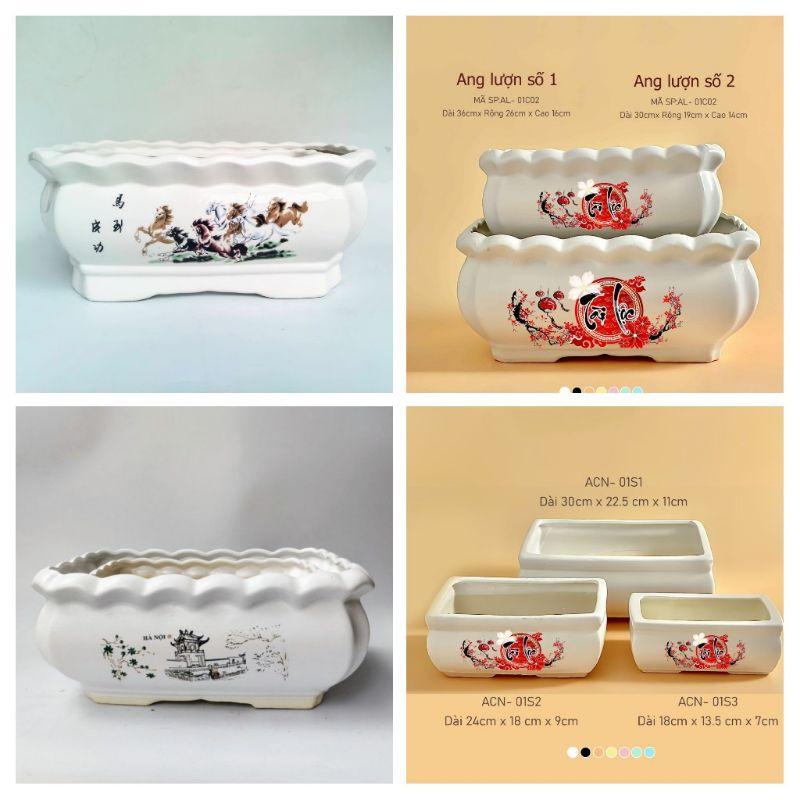 Chậu sứ trồng cây to hình chữ nhật, chậu trồng các cây nội thất, cây văn phòng đẹp, gốm sứ Bát Tràng đẹp