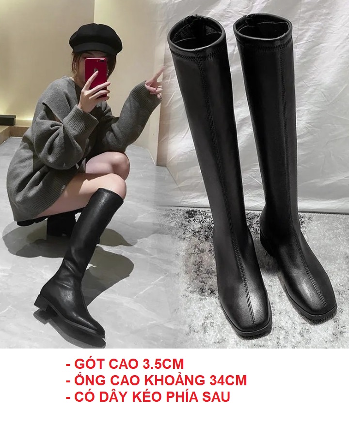 Giày boot ống 3 phân da láng dưới gối S026 da mềm ca dãn ít