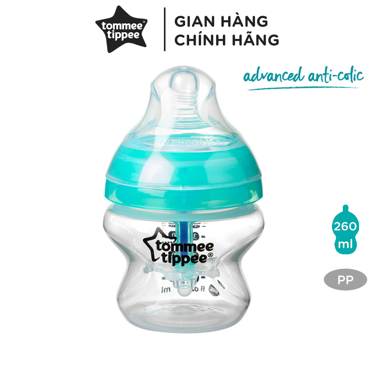 Bình sữa siêu chống đầy hơi kèm báo nhiệt Tommee Tippee Advanced Anti-Colic 150ml, núm ty đi kèm 0-3 tháng