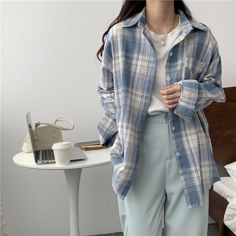 Áo sơ mi khoác ngoài form rộng unisex - Áo sơ mi nam nữ oversize sọc caro số 26