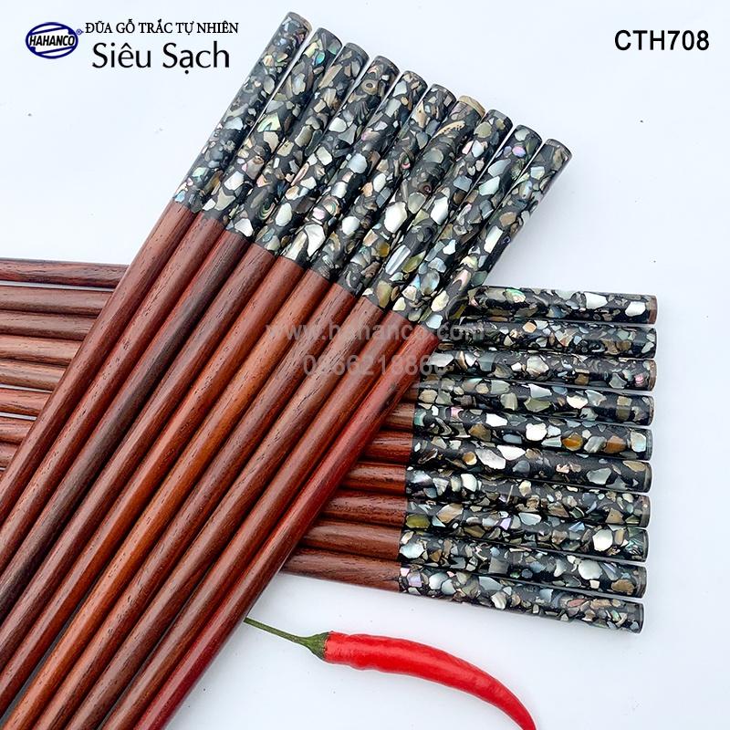Đũa gỗ Trắc đầu khảm ốc bào ngư Úc (10 đôi/hộp) CTH708 - đũa sạch, không chất tẩy rửa độc hại - Sang trọng trên bàn ăn