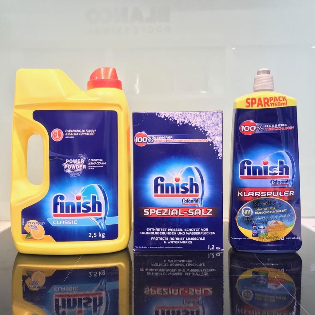 Combo muối rửa bát Finish 1,5kg+ Bột rửa bát Finish 2.5kg + bóng finsh 400ml + tặng 3 viên finish