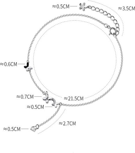 Lắc Chân Bạc Nữ cao cấp hình bướm dễ thương LCBN219 + Tặng hộp đựng lắc + Tặng khăn lau bạc