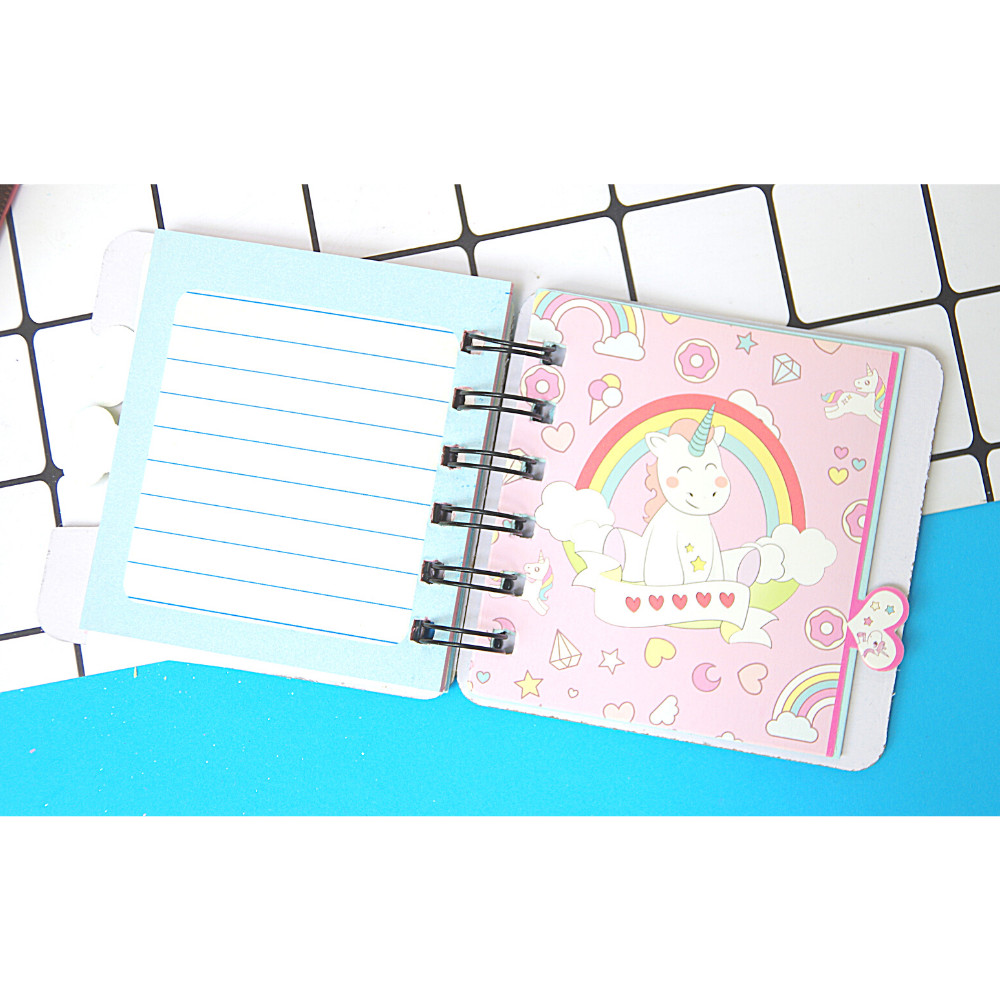 Sổ Tay Ghi Chú Gáy Lò Xo Phân Trang Giấy Nhiều Màu Hình Unicorn Kích Thước 9x10cm