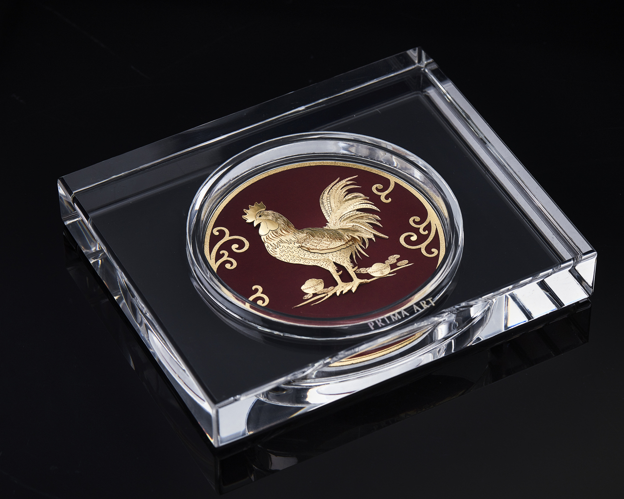 Quà tặng Vàng 24K PRIMA ART - Biểu Tượng Gà Vàng - Kích thước 12 x 10 cm - DGS-0029-03