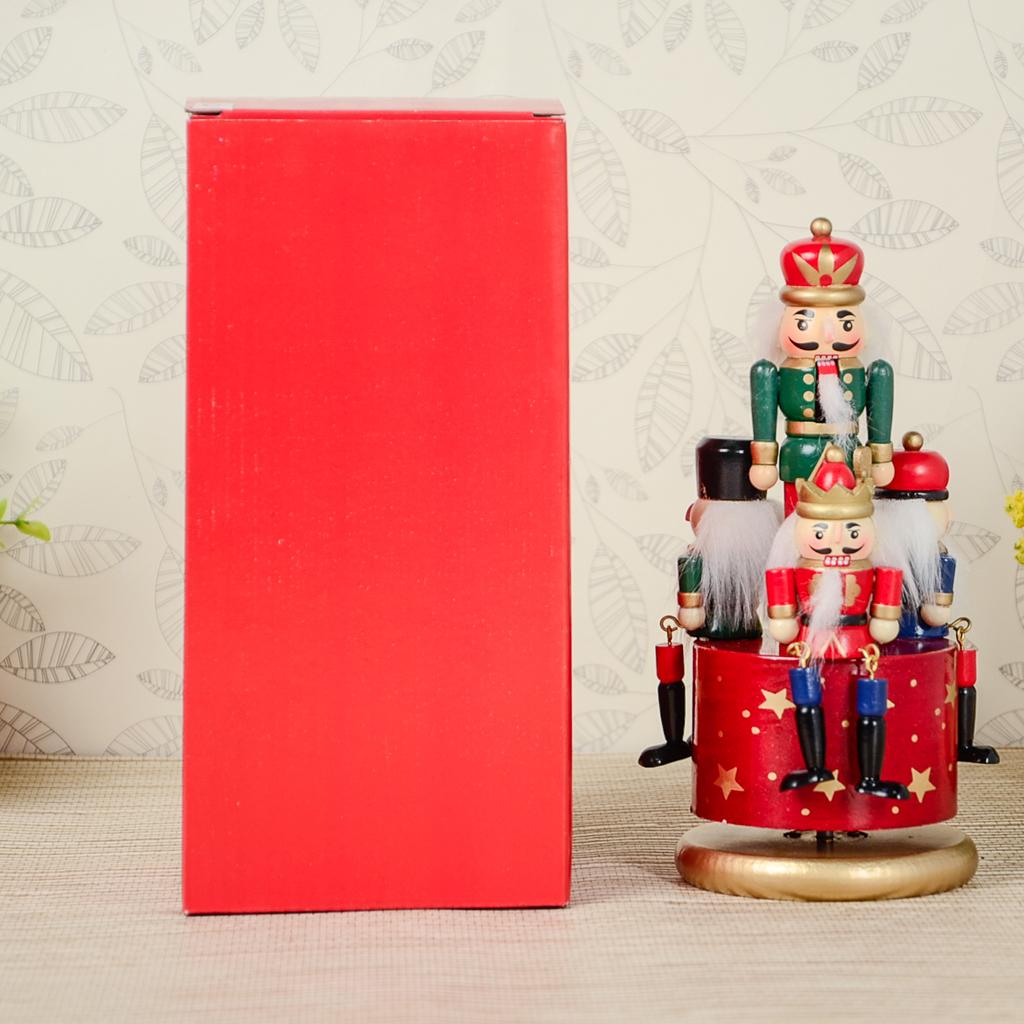 Wooden Nutcracker 4 Soliders Music Box Wind Up Toy Gift