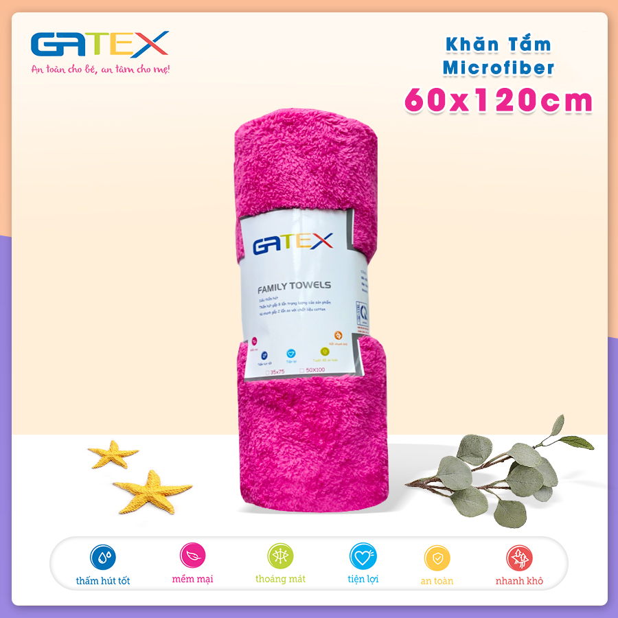 Khăn tắm 60x120cm Siêu Mềm Mịn, Siêu Thấm Hút Microfiber GATEX