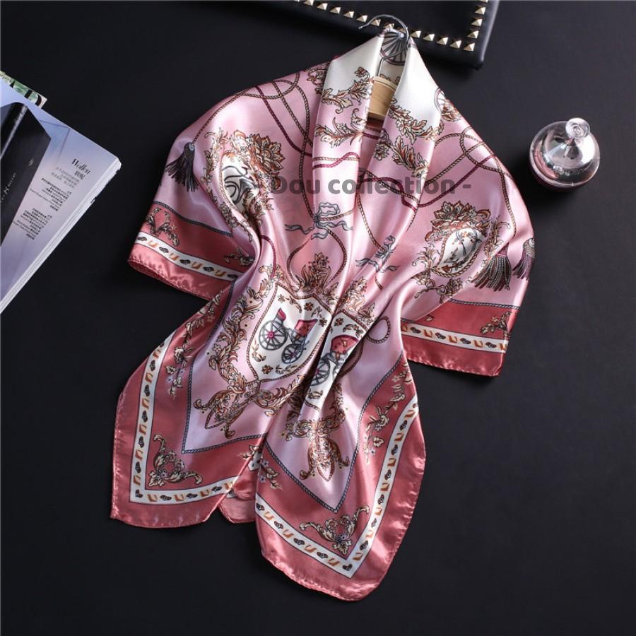 Khăn Lụa Vuông Yếm, Quàng Đầu Hotrend Hình Vương Miện - Chất Liệu Satin - 90x90cm - Mã KL053