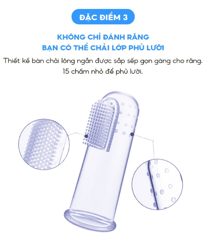 Dụng cụ tưa lưỡi bàn chải đánh răng xỏ ngón được làm từ silicon siêu mềm