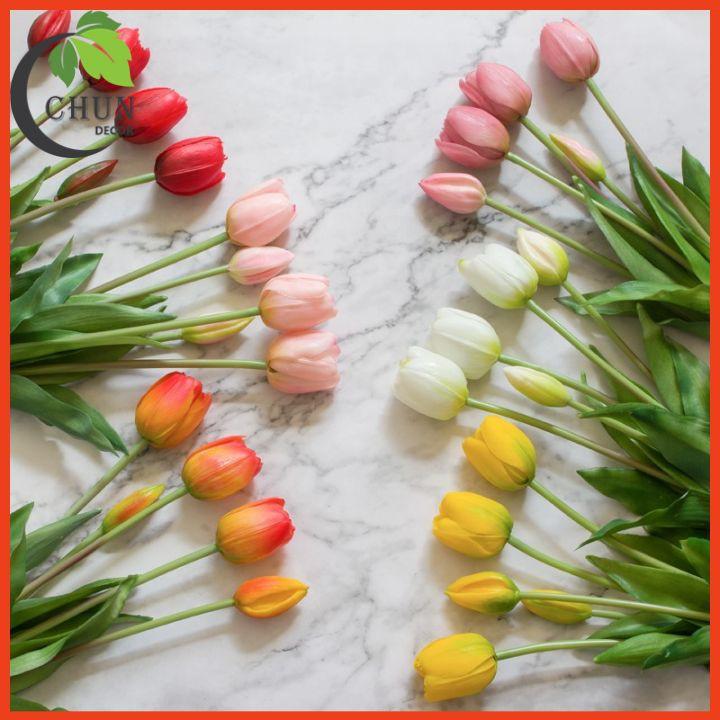 Hoa giả, bó 5 cành Tulip silicon cao cấp trang trí nhà của, văn phòng, cửa hàng, làm đạo cụ chụp ảnh