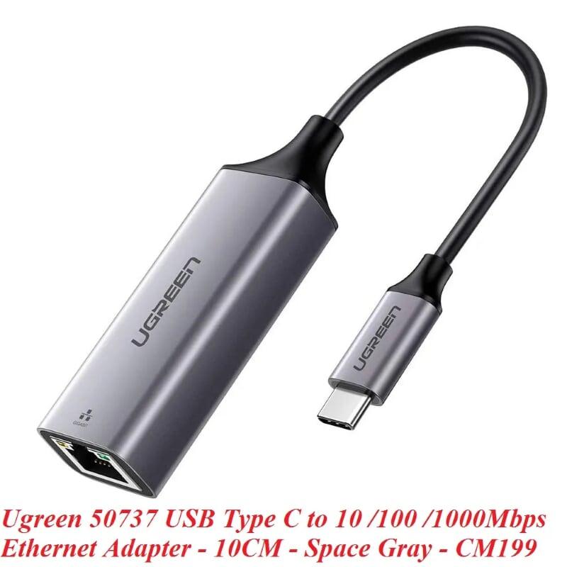 Ugreen UG50737CM199TK 10cm màu xám đầu chuyển USB Type C sang LAN 10 100 1000M gigabit Ethernet - HÀNG CHÍNH HÃNG