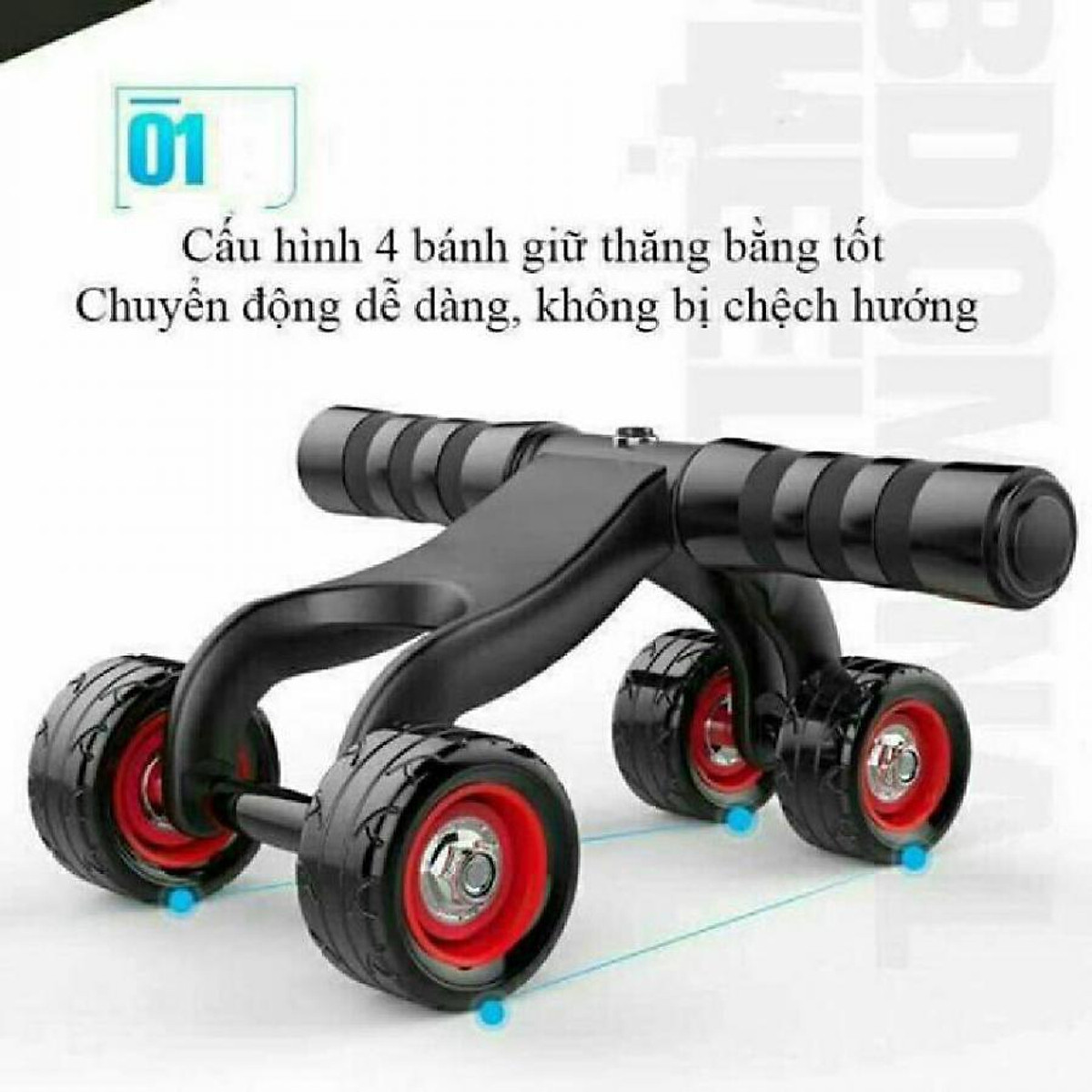 Con lăn tập cơ bụng - Con lăn tập bụng 4 bánh tặng kèm thảm tập (Giao màu ngẫu nhiên) - Chính hãng dododios