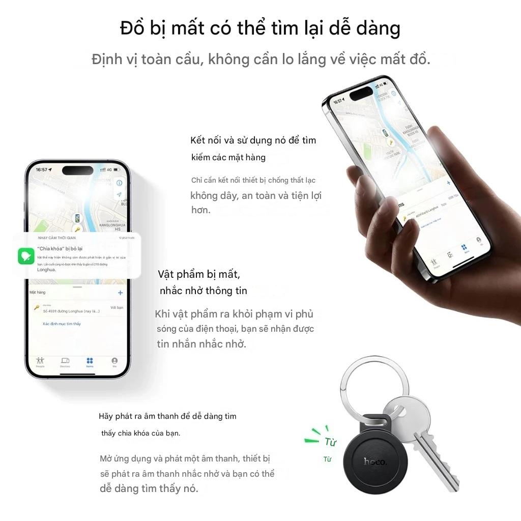 Thiết bị định vị GPS HOCO E101 dùng cho cả Android và iOS, công nghệ UWB giúp định vị chính xác hơn, chống thất lạc hành lý, xe, chìa khóa - Hàng chính hãng