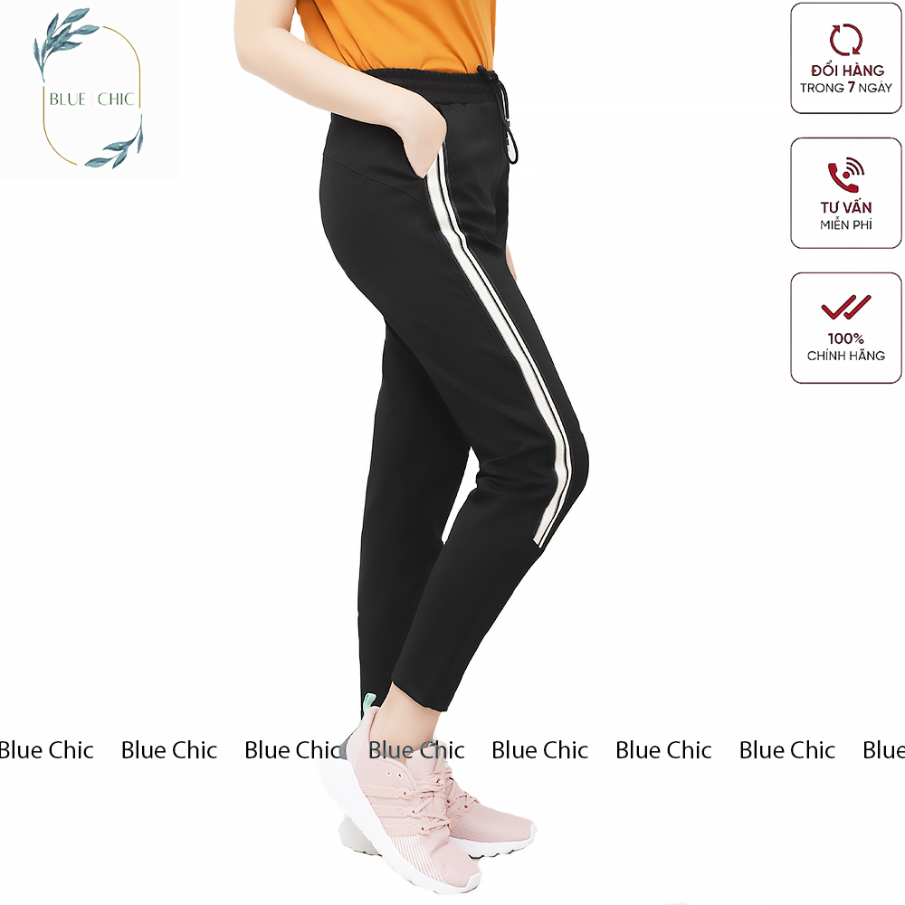 Quần jogger nữ Blue Chic dáng dài thun cạp chun dây buộc cá tính thể thao tập gym yoga sọc to