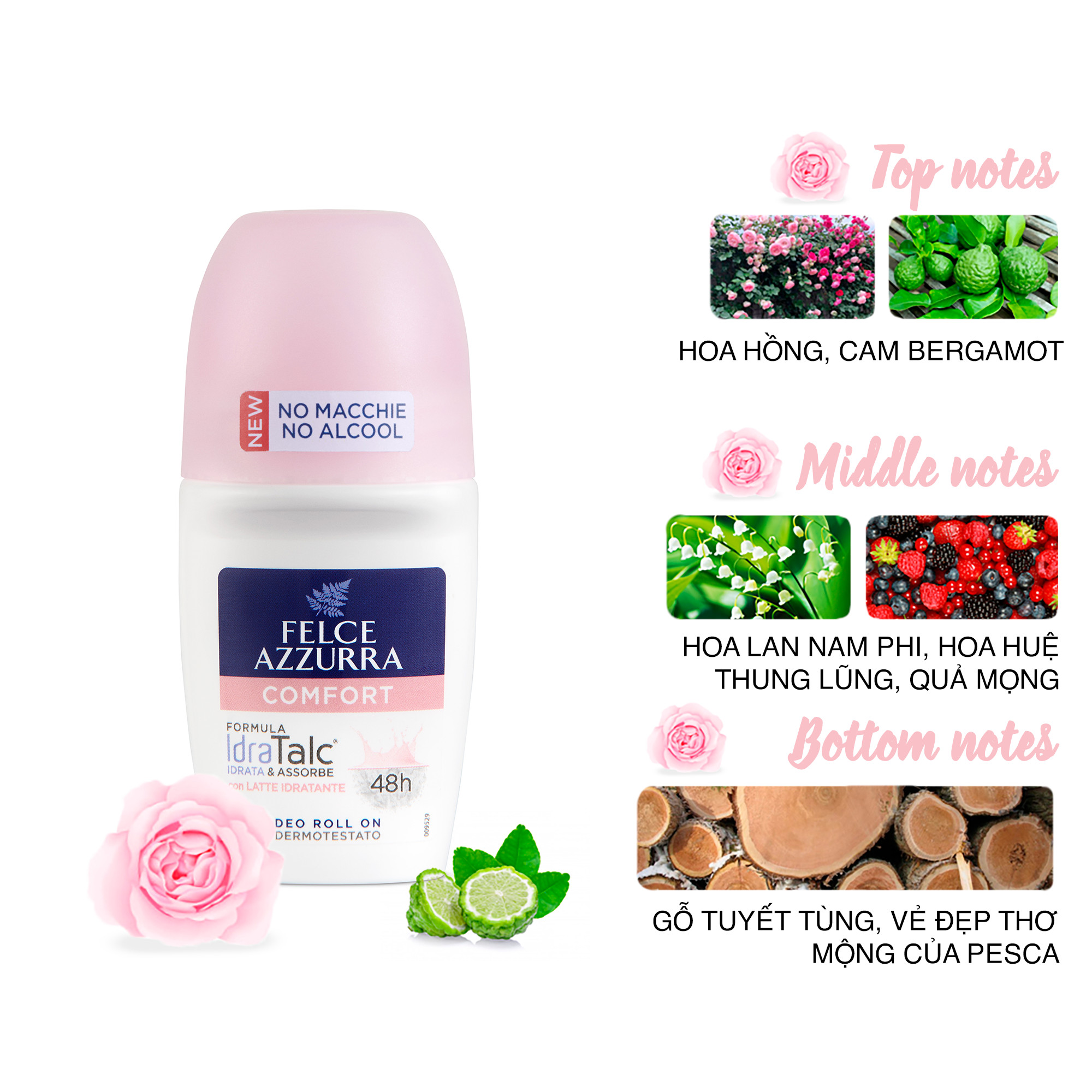 Lăn khử mùi hương nước hoa Ý dưỡng da mềm mịn Felce Azzurra Comfort 50ml