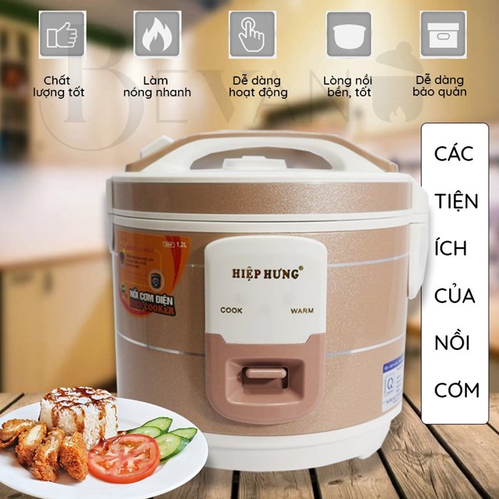 Nồi cơm điện mini nắp gài hàng chính hãng Hiệp Hưng Cao Cấp HHCC-02 Bevano,lòng nồi cơm nhỏ 1.2L chống dính không dính đa năng, giữ ấm lên đến 12h, tiết kiệm điện năng