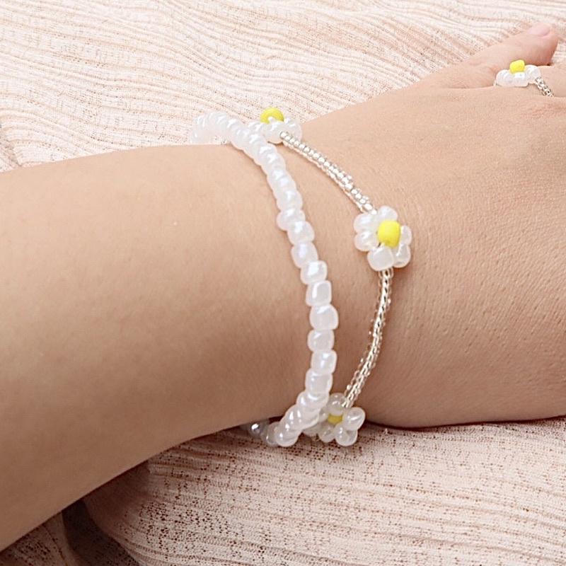 N43 Vòng tay, dây chuyền , Nhẫn handmade hoa cúc trắng gạo Daisy phong cách Hàn Quốc xinh xắn