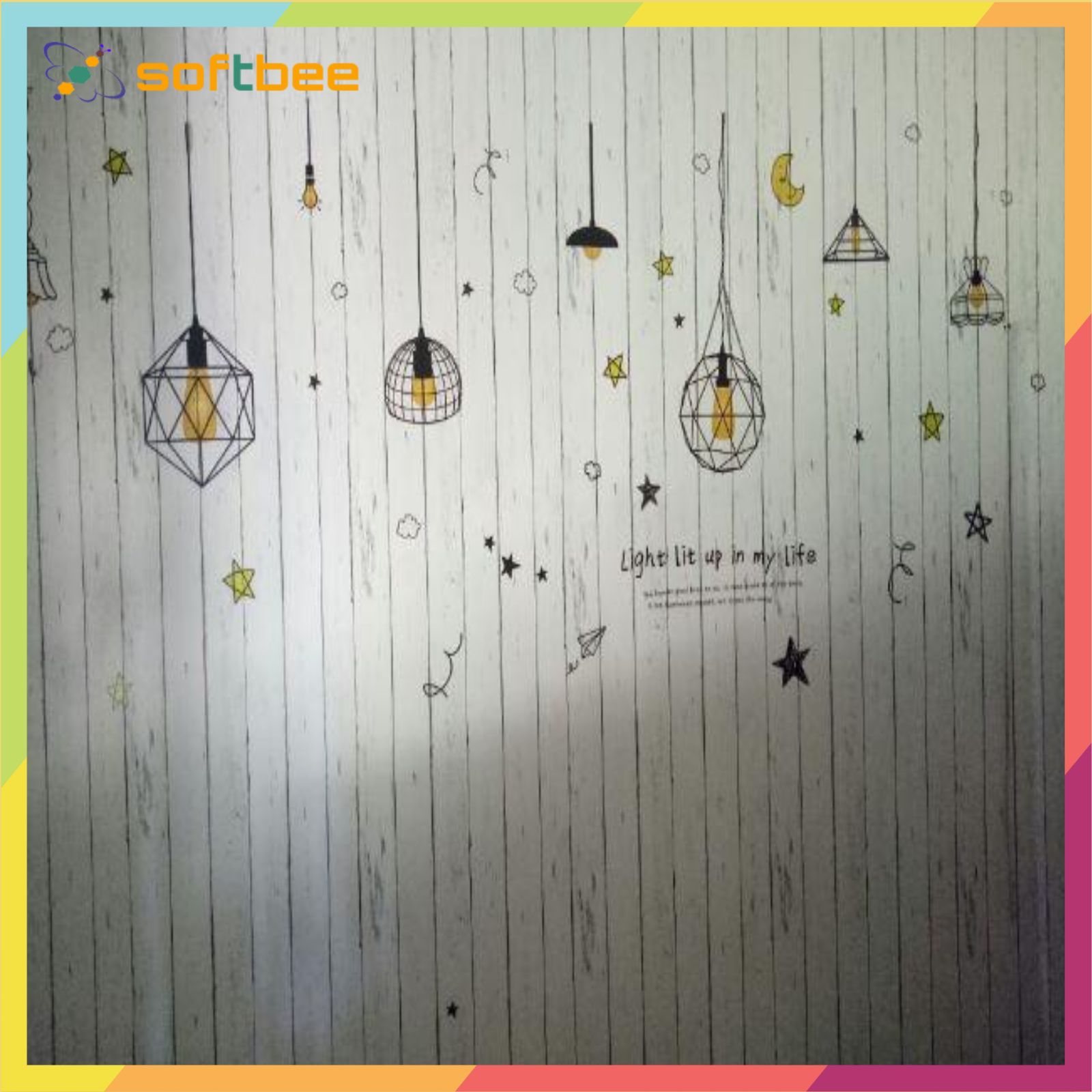 Giấy dán tường có keo sẵn, in hình gỗ sọc trắng, kích thước 0.45m x 10m / cuộn