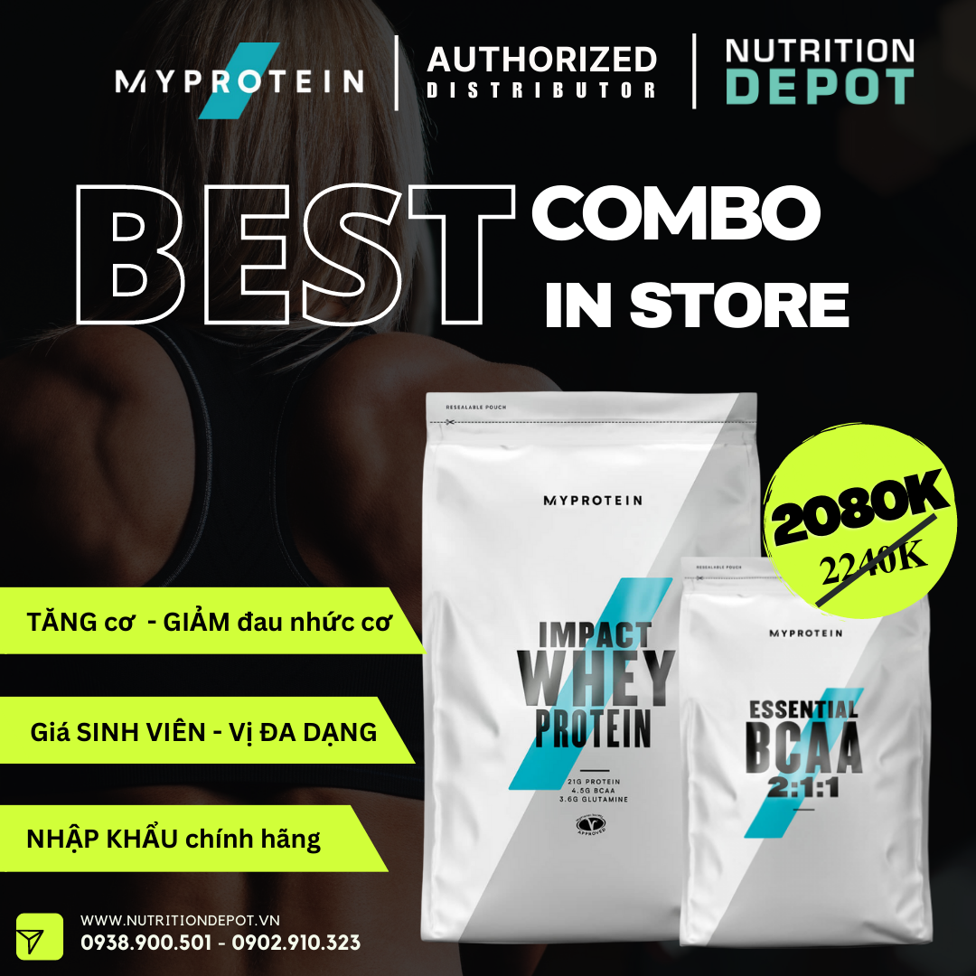 Combo Tiết kiệm - Tăng cơ và Phục hồi 04 - Impact Whey Protein 2.5kg và BCAA 500g Myprotein - Nutrition Depot Vietnam