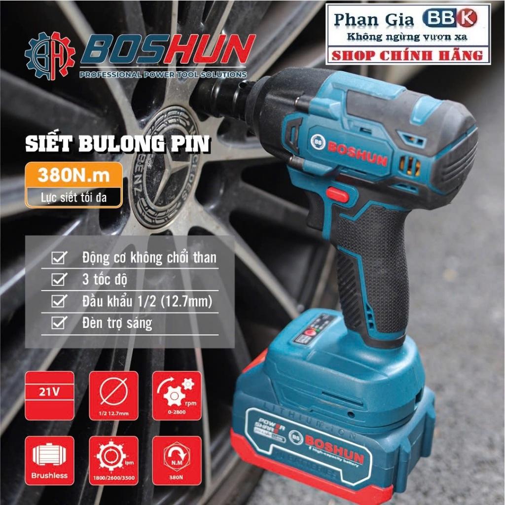 [chính hãƞg] Máy Siết Bulong Pin BOSHUN BS-IW380N, Lực siết 380Nm - Đầu 2in1 - Tặng 24 phụ kiện, Bảo hành 12 tháng