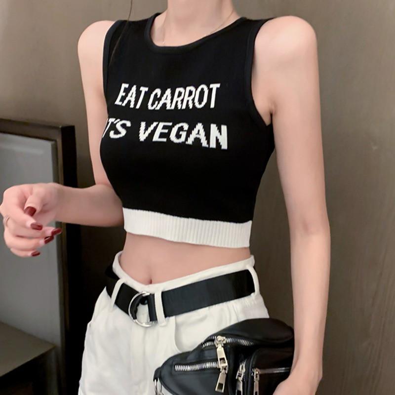 Áo Dệt Kim Nữ Không Tay In Chữ Thời Trang Mùa Hè