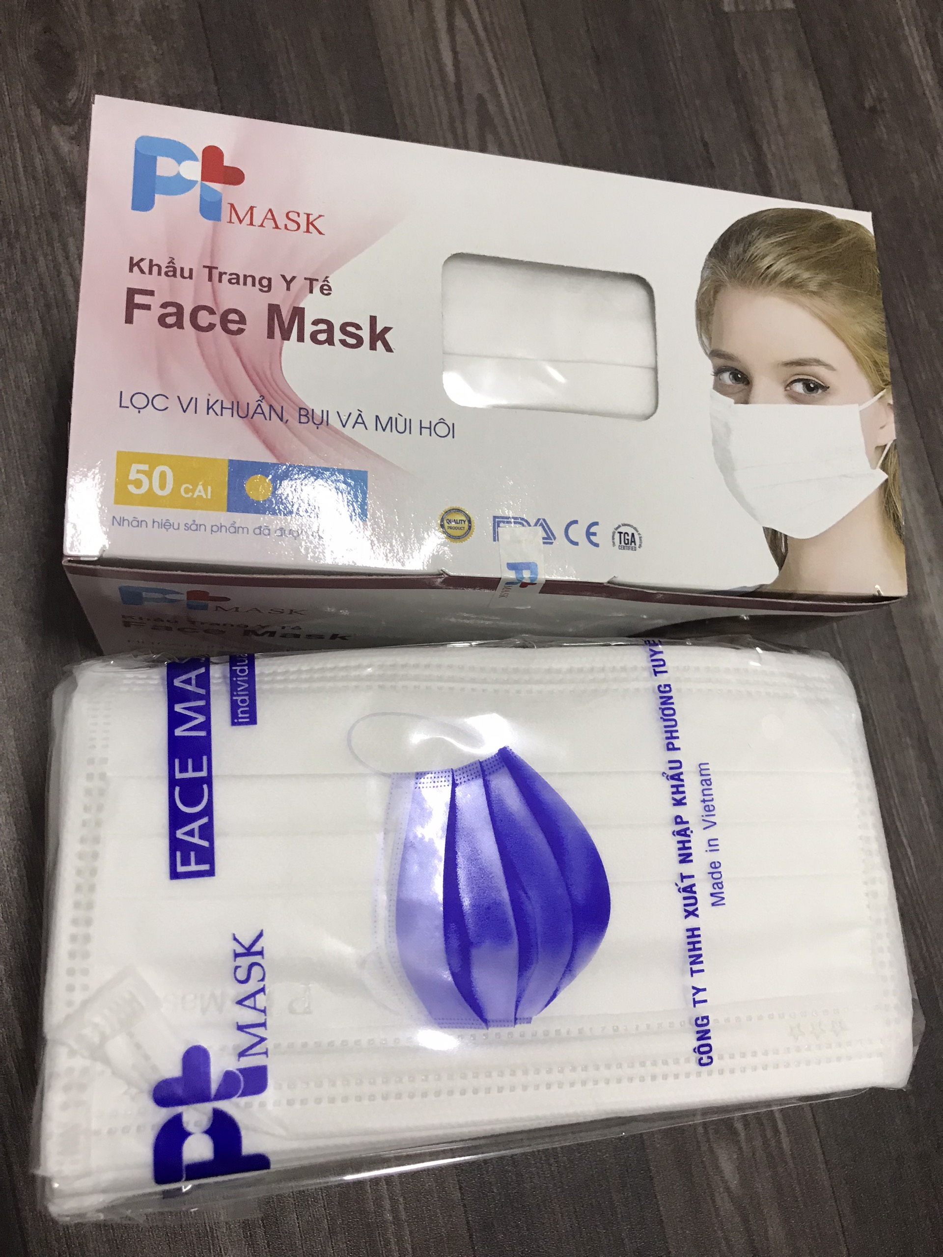Bộ 3 Hộp Khẩu Trang Y Tế Kháng Khuẩn PTMask 4 Lớp Màu Trắng, Xanh, Xám - 50 Cái/Hộp.