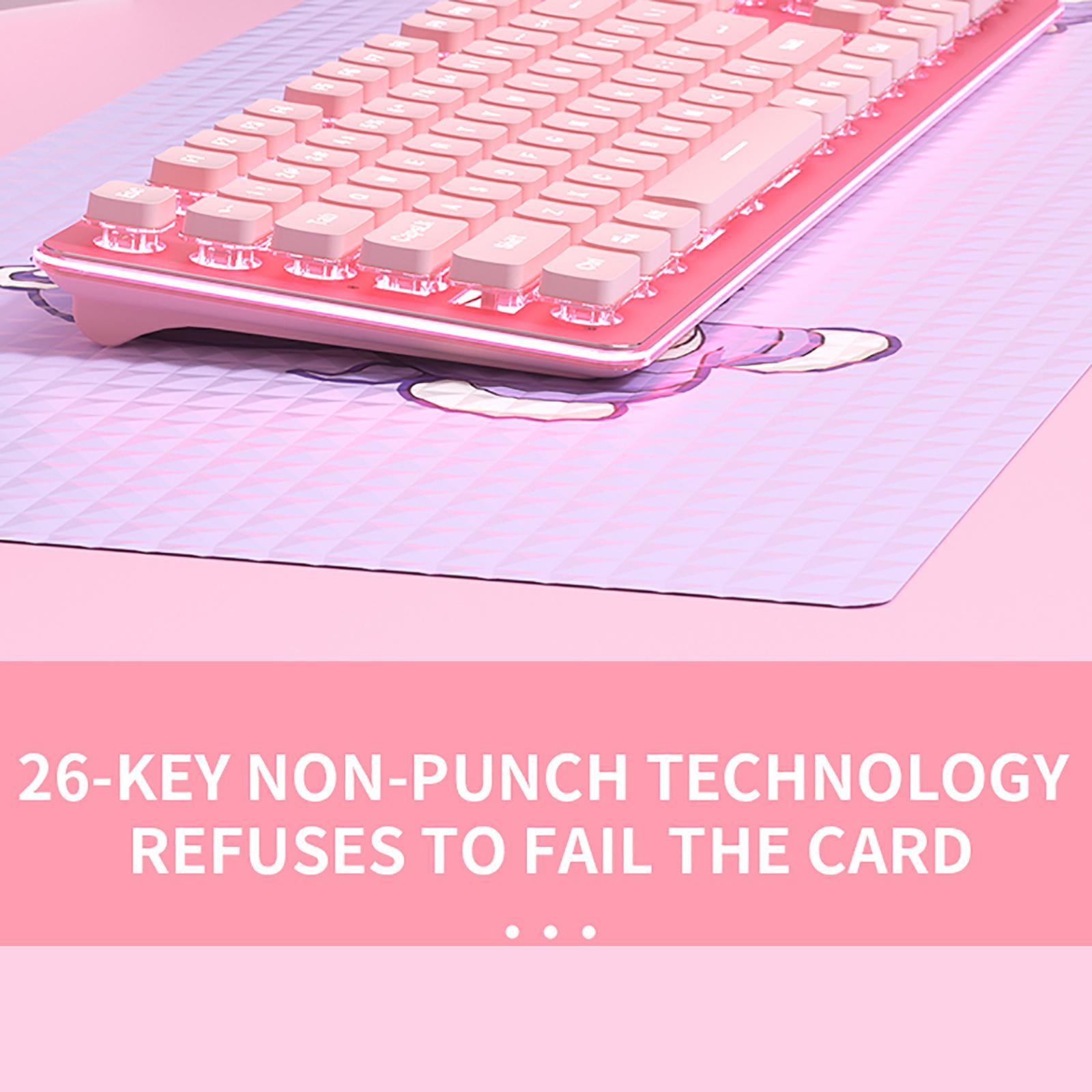 Portable 2.4G Wireless Keyboard Mouse Set 104 Keys USB Charging Pink White