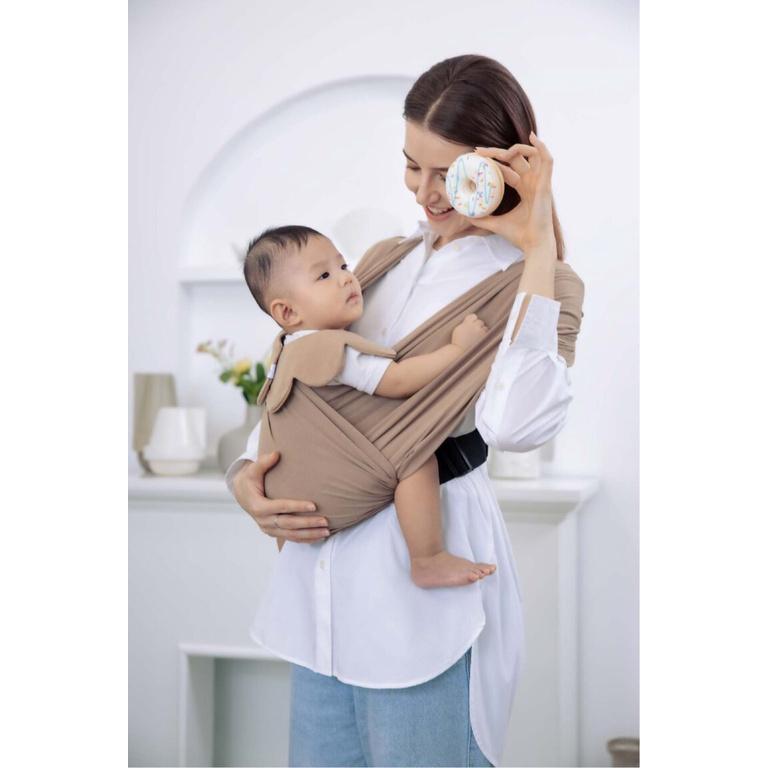 Địu cho bé Jumy vải sling màu nâu size bé sơ sinh đến 13kg