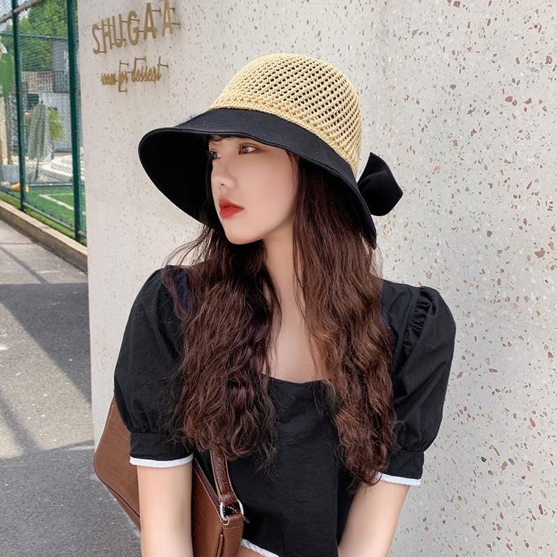 (Co san)Mũ, nón vải che nắng, đội đầu đi biển, du lịch mùa hè 2021 có nơ xinh xắn, thoáng khí phong cách Hàn Quốc