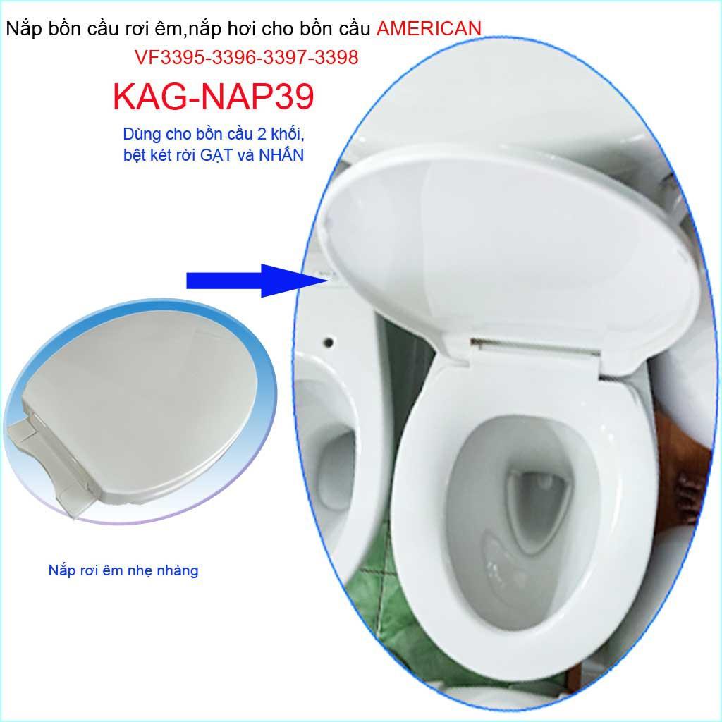 Nắp đậy bồn cầu rơi êm KAG-NAP39, nắp nhựa trắng bóng dày cho bàn cầu American VF3395-VF3396-VF3397-VF3398