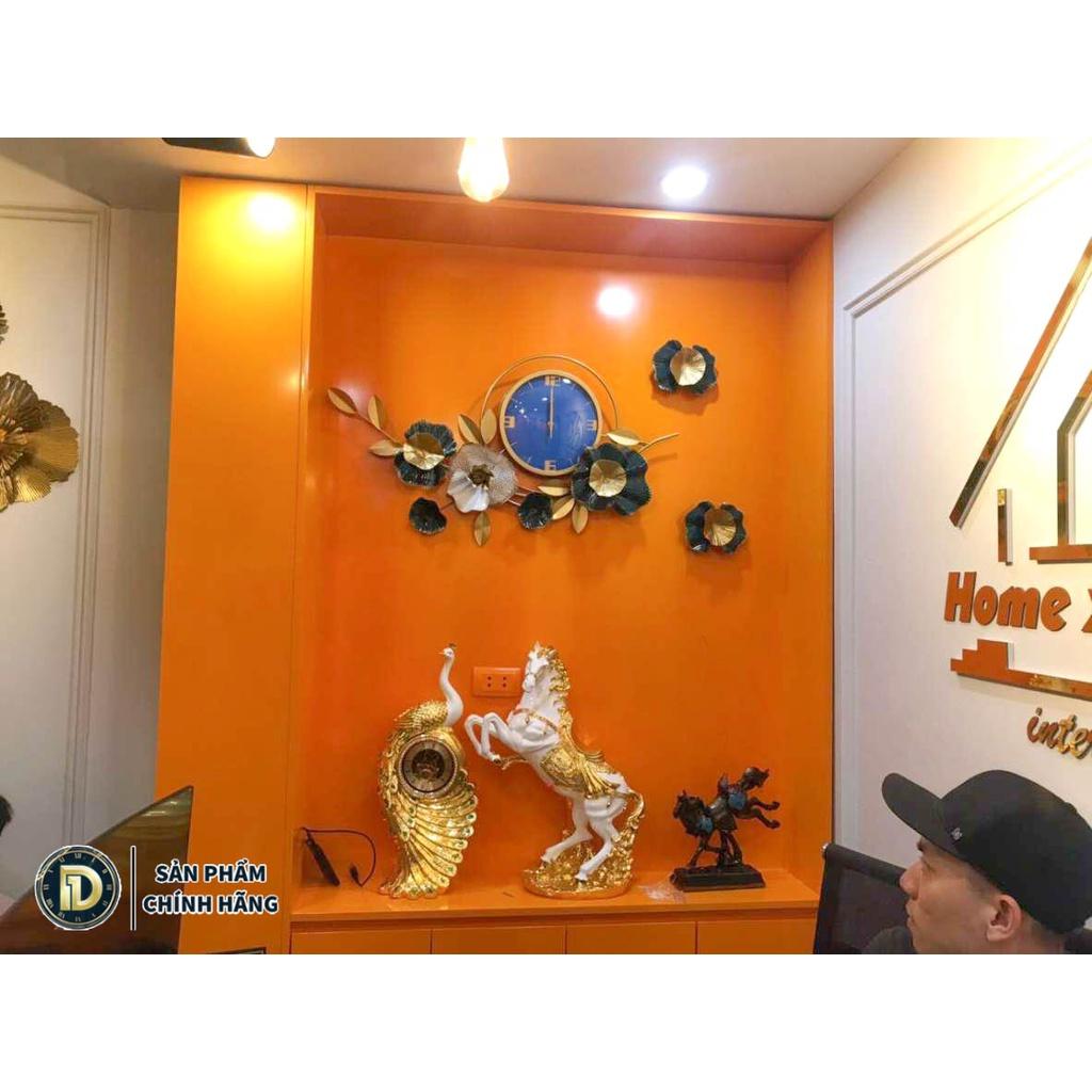 Đồng Hồ Treo Tường Trang Trí Decor Đẹp - Nhập Khẩu Cao Cấp - Mẫu Hoa Mai Xanh May Mắn - BH 5 Năm- D1 Home