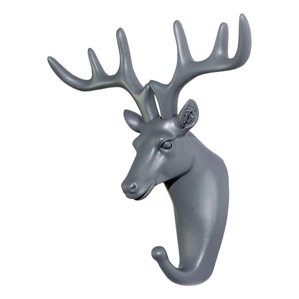 Nordic Style Resin Animal Head Wall Hook Coat Hanger Towel Rack Gray Color-Deer