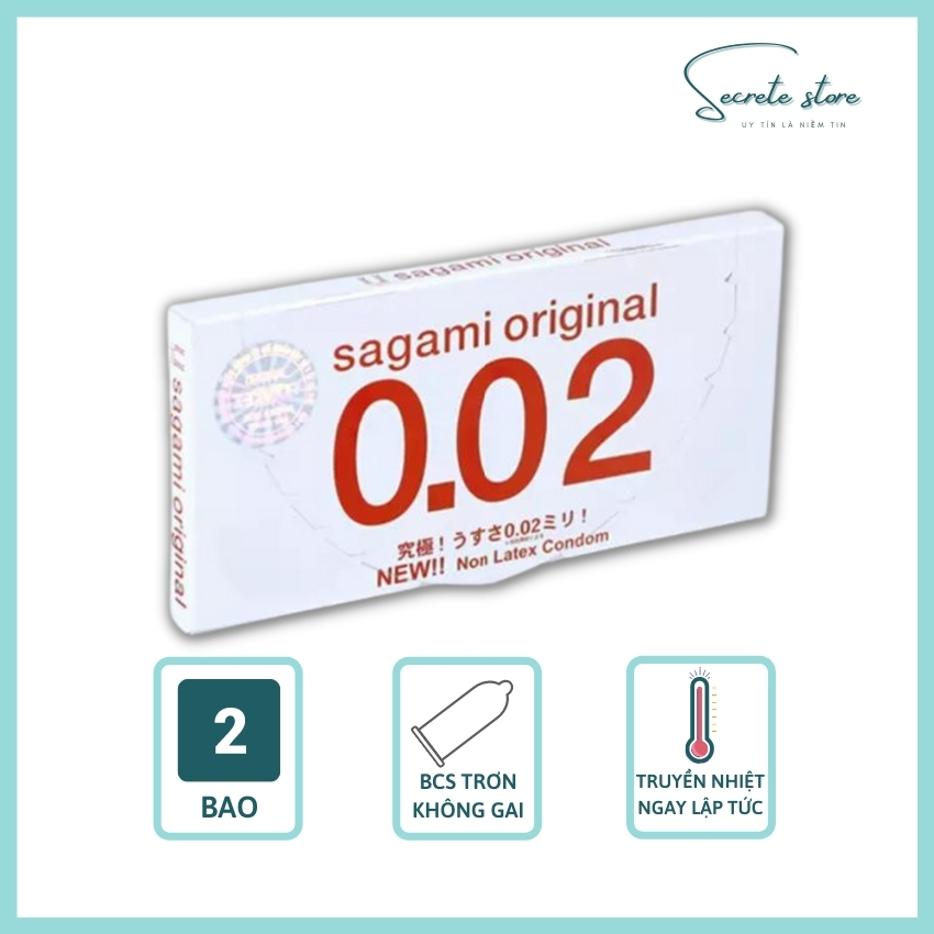 Bao cao su Sagami Original 0.02 - thương hiệu Nhật Bản siêu mỏng, trong suốt, non latex - Hộp 2 cái